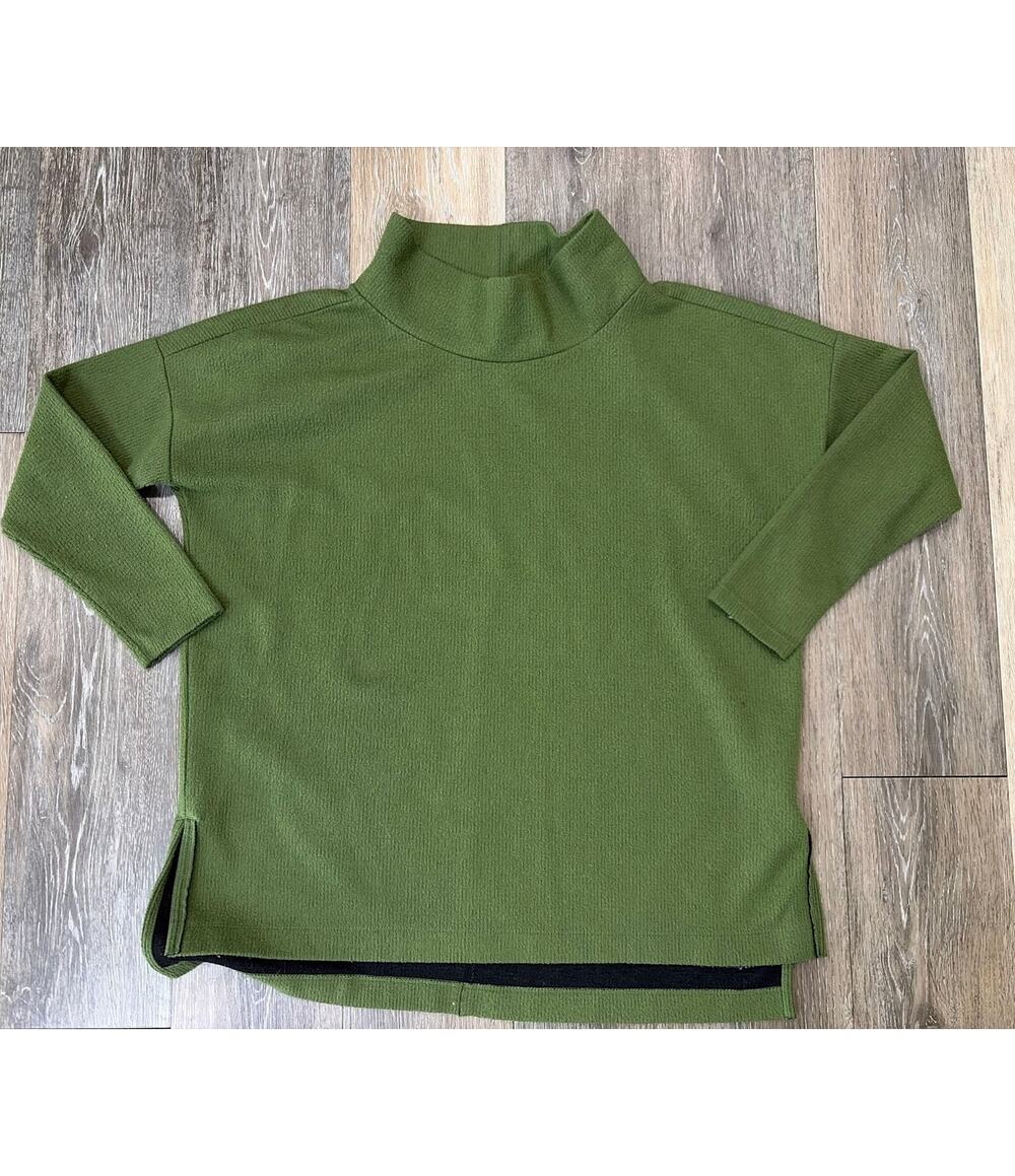 Anthropologie Green Ribbed Mock Neck Sweater Small Tunic Side Slits